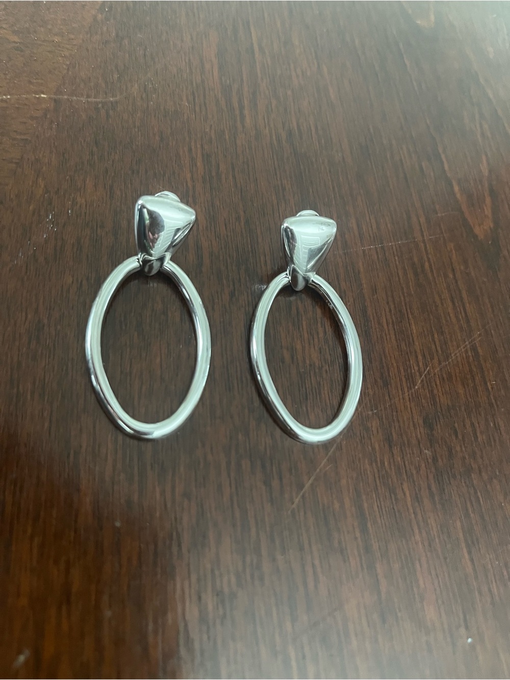 Monet Clip On Earrings Dangle Door Knocker Silver Toned Signed - Picture 2 of 8